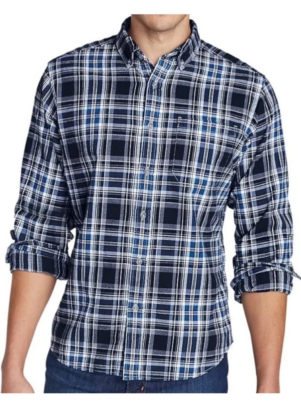 Eddie Bauer blue grey White flannel Shirt men’s XXL